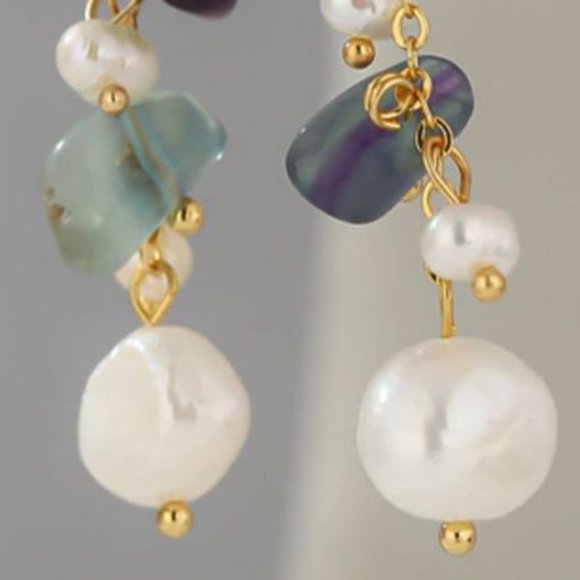 Tourmaline and Pearls on Gold Plated Copper Earrings - Picture 6 of 7